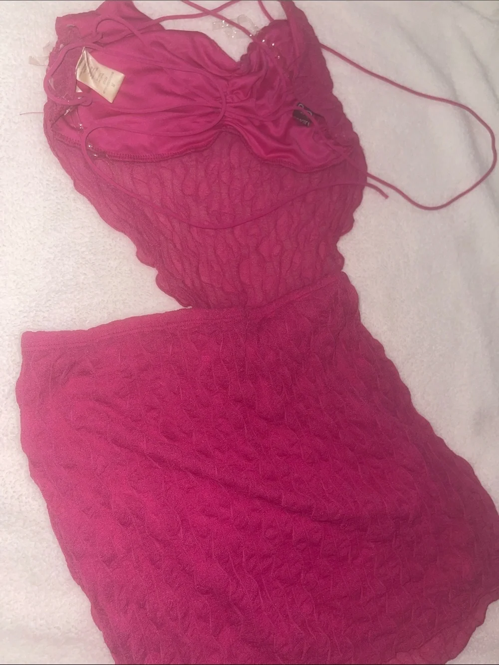 Women’s Pink Crochet Tank Top and Skirt Set